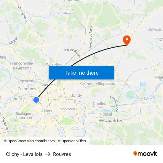 Clichy - Levallois to Rouvres map