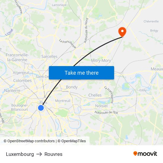 Luxembourg to Rouvres map