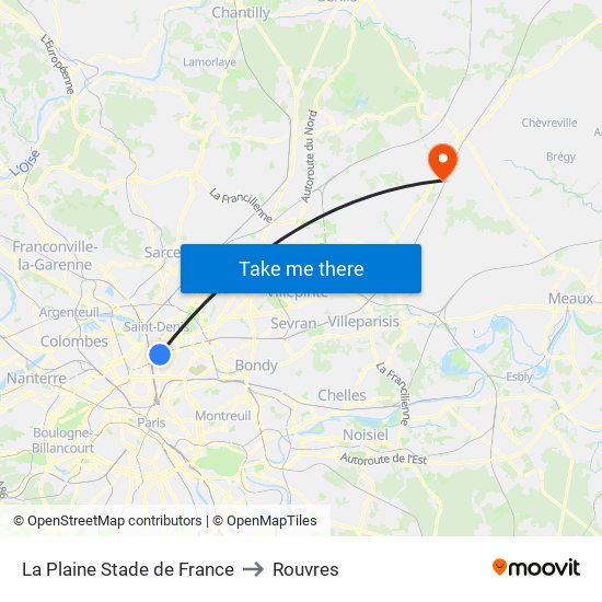 La Plaine Stade de France to Rouvres map