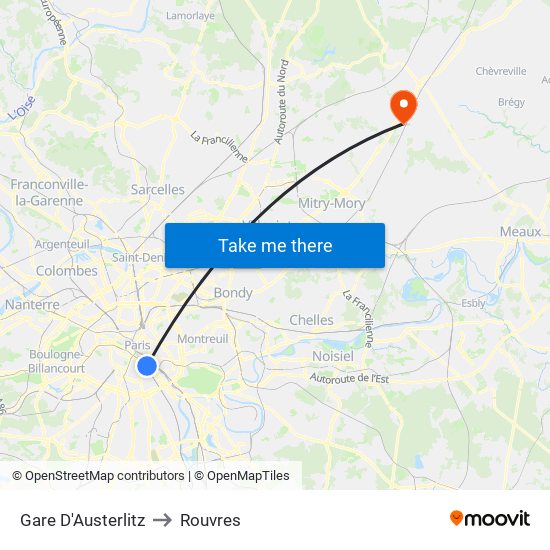 Gare D'Austerlitz to Rouvres map