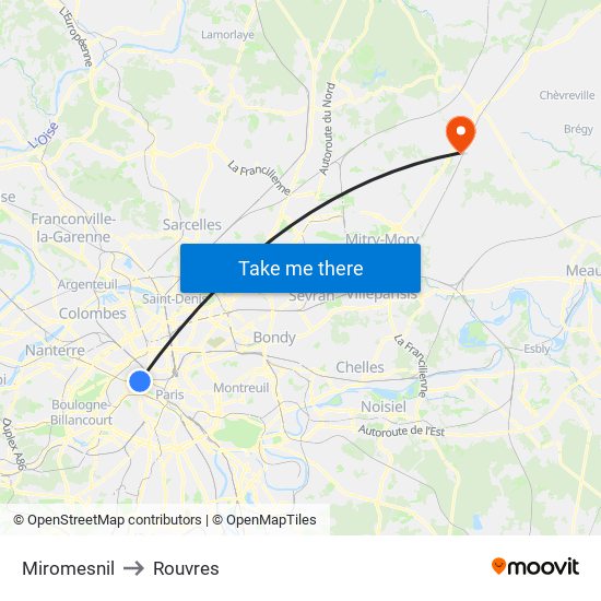 Miromesnil to Rouvres map