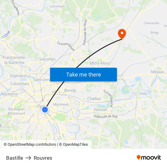 Bastille to Rouvres map