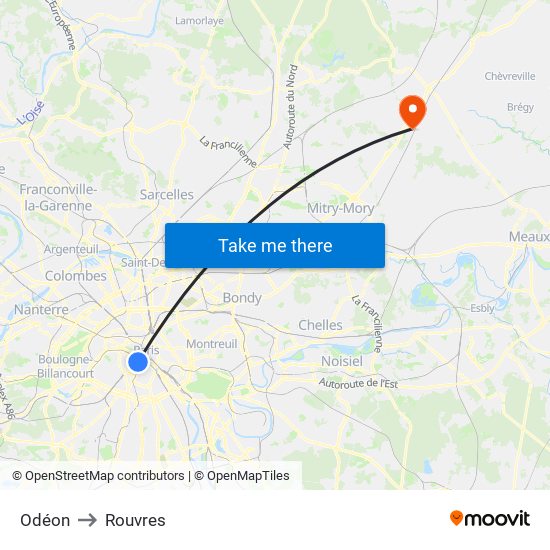 Odéon to Rouvres map