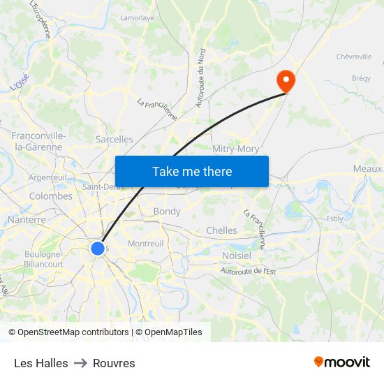 Les Halles to Rouvres map