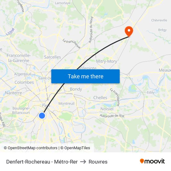 Denfert-Rochereau - Métro-Rer to Rouvres map
