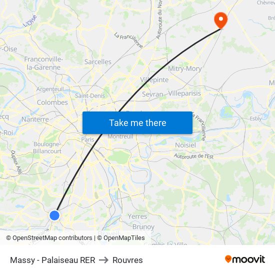 Massy - Palaiseau RER to Rouvres map