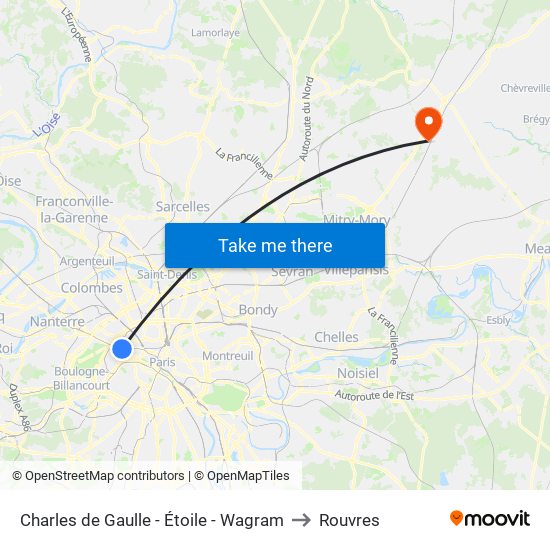 Charles de Gaulle - Étoile - Wagram to Rouvres map