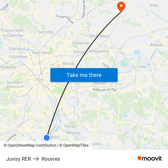 Juvisy RER to Rouvres map