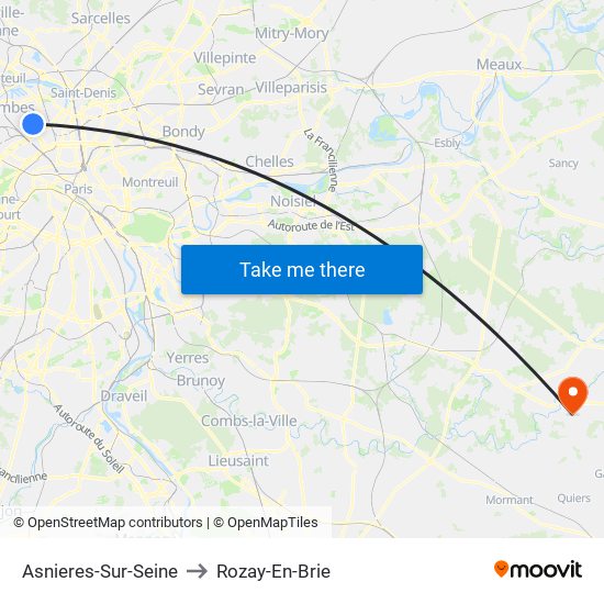 Asnieres-Sur-Seine to Rozay-En-Brie map