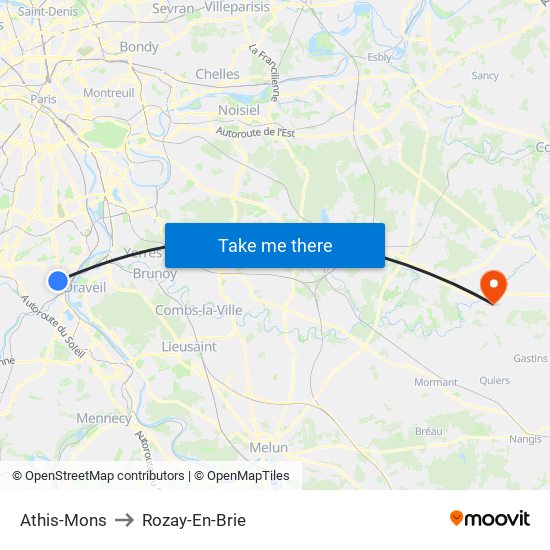 Athis-Mons to Rozay-En-Brie map