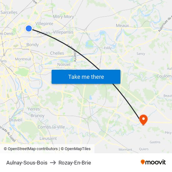 Aulnay-Sous-Bois to Rozay-En-Brie map