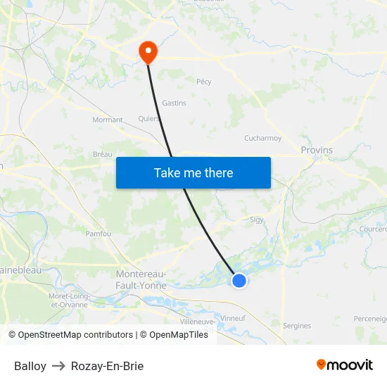 Balloy to Rozay-En-Brie map