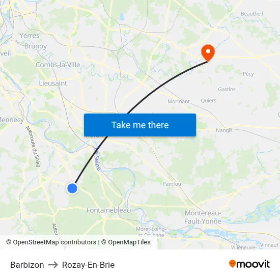 Barbizon to Rozay-En-Brie map