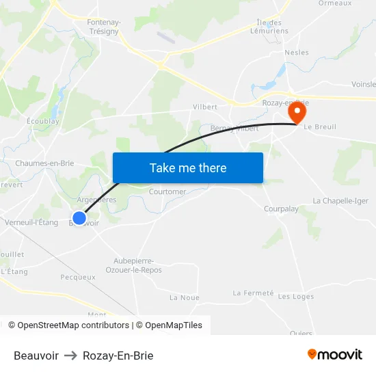 Beauvoir to Rozay-En-Brie map