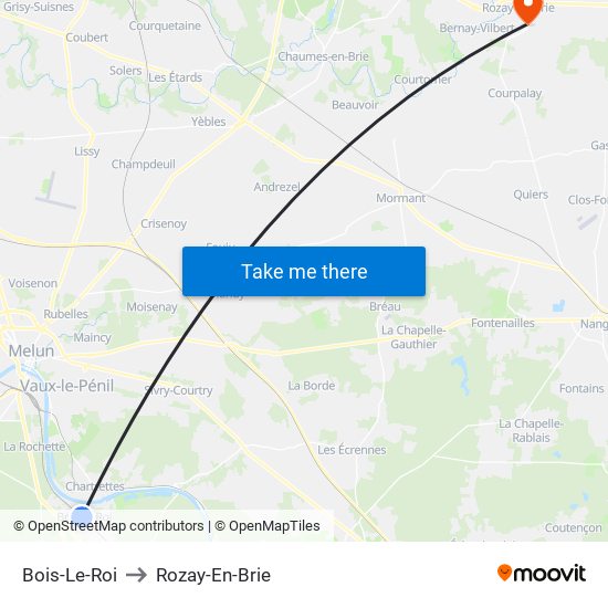 Bois-Le-Roi to Rozay-En-Brie map