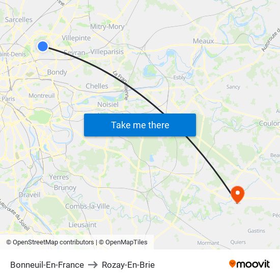 Bonneuil-En-France to Rozay-En-Brie map