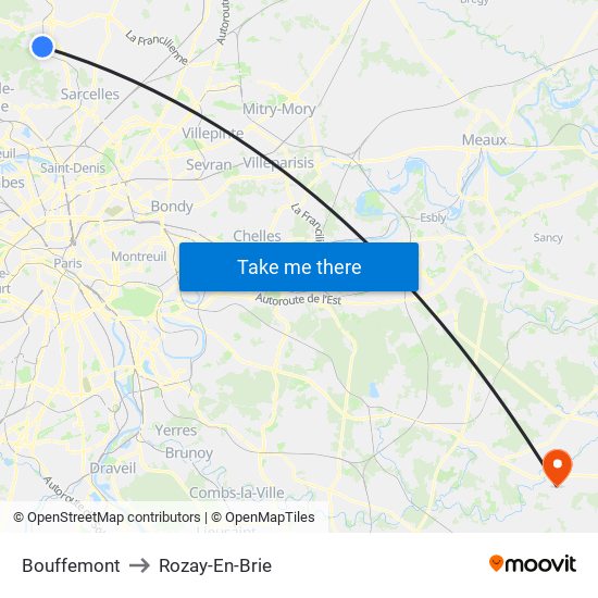 Bouffemont to Rozay-En-Brie map