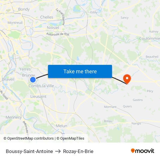 Boussy-Saint-Antoine to Rozay-En-Brie map