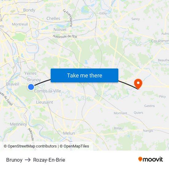 Brunoy to Rozay-En-Brie map