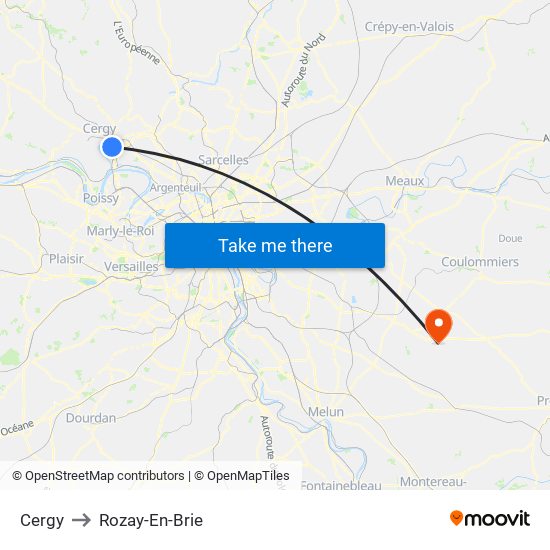 Cergy to Rozay-En-Brie map