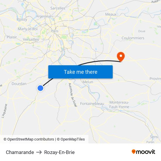 Chamarande to Rozay-En-Brie map