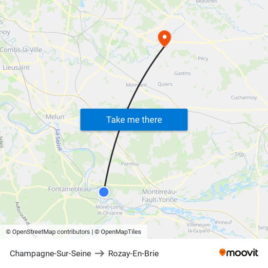 Champagne-Sur-Seine to Rozay-En-Brie map