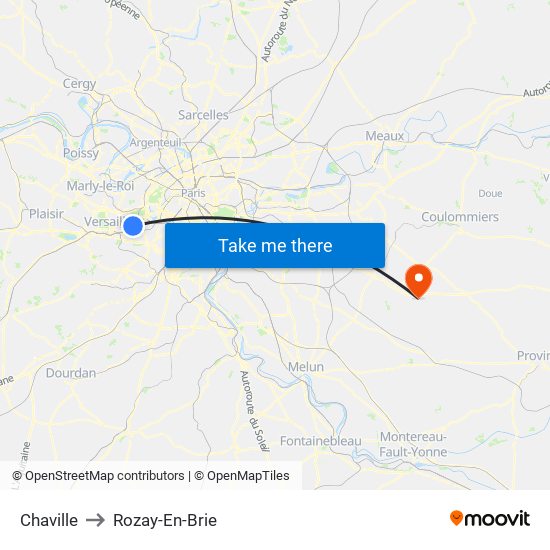 Chaville to Rozay-En-Brie map