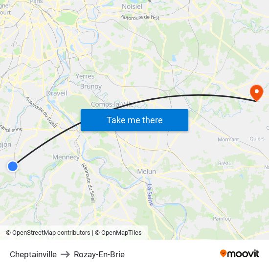 Cheptainville to Rozay-En-Brie map