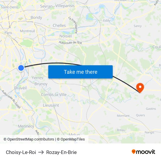 Choisy-Le-Roi to Rozay-En-Brie map