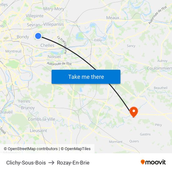 Clichy-Sous-Bois to Rozay-En-Brie map