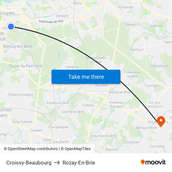 Croissy-Beaubourg to Rozay-En-Brie map