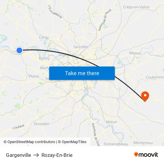 Gargenville to Rozay-En-Brie map