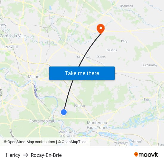 Hericy to Rozay-En-Brie map