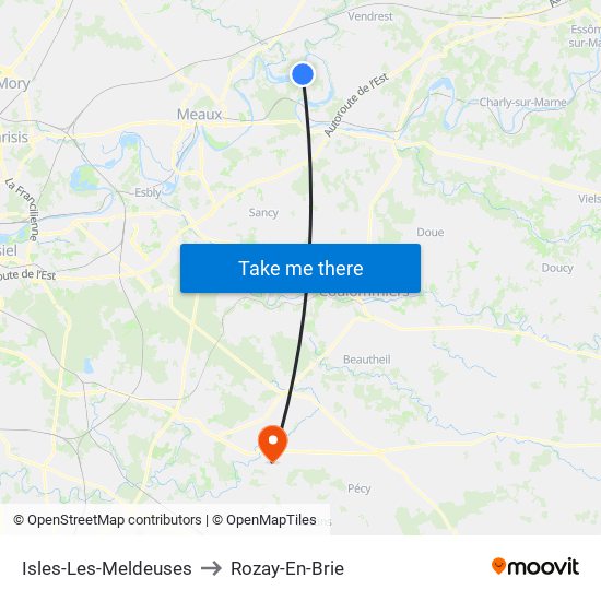 Isles-Les-Meldeuses to Rozay-En-Brie map