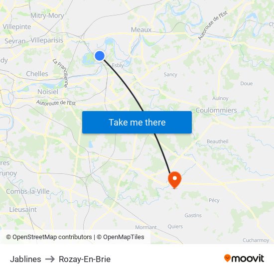 Jablines to Rozay-En-Brie map