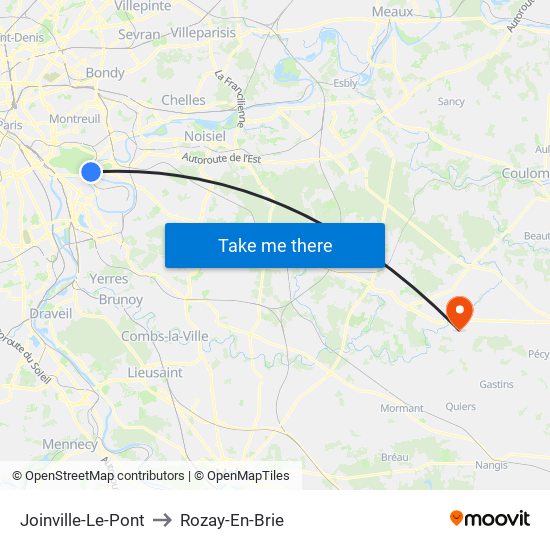 Joinville-Le-Pont to Rozay-En-Brie map
