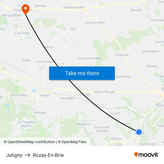 Jutigny to Rozay-En-Brie map