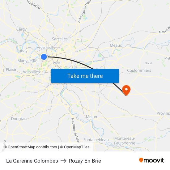 La Garenne-Colombes to Rozay-En-Brie map