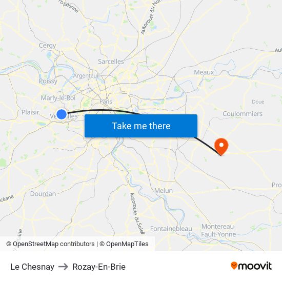 Le Chesnay to Rozay-En-Brie map