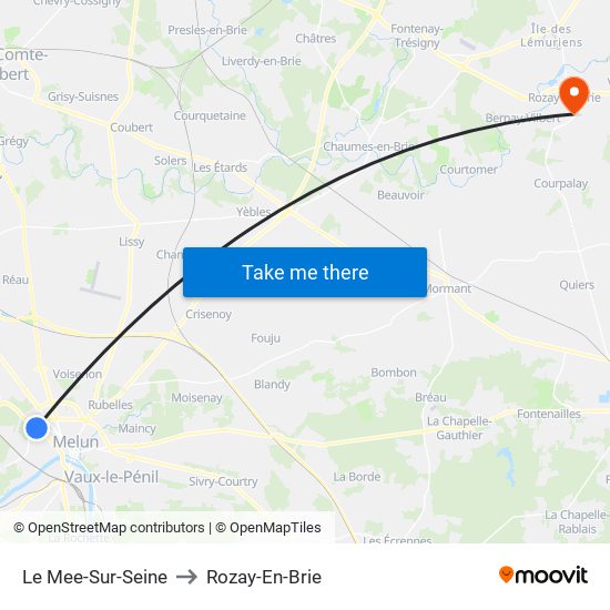 Le Mee-Sur-Seine to Rozay-En-Brie map