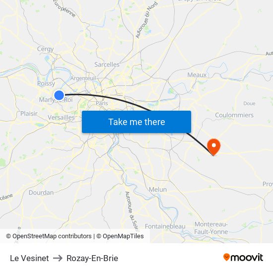 Le Vesinet to Rozay-En-Brie map