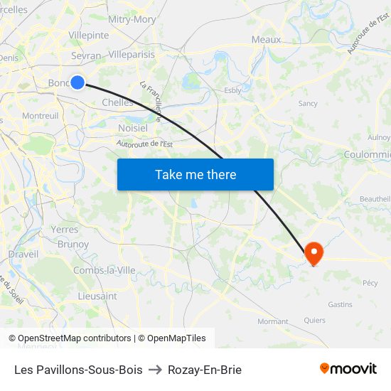 Les Pavillons-Sous-Bois to Rozay-En-Brie map