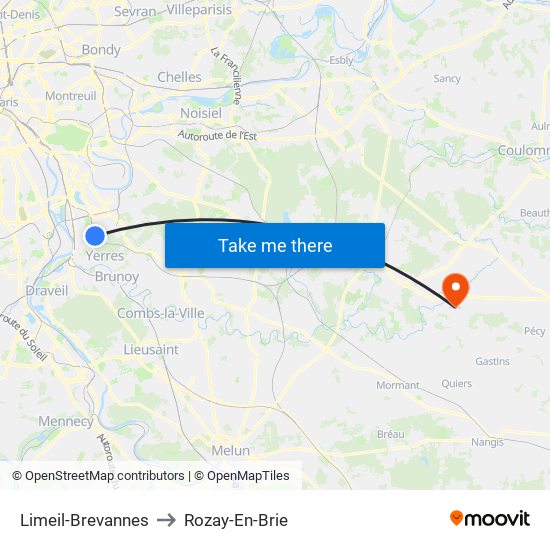 Limeil-Brevannes to Rozay-En-Brie map