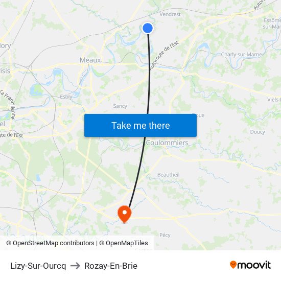 Lizy-Sur-Ourcq to Rozay-En-Brie map