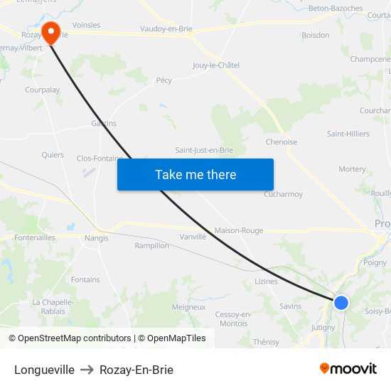 Longueville to Rozay-En-Brie map