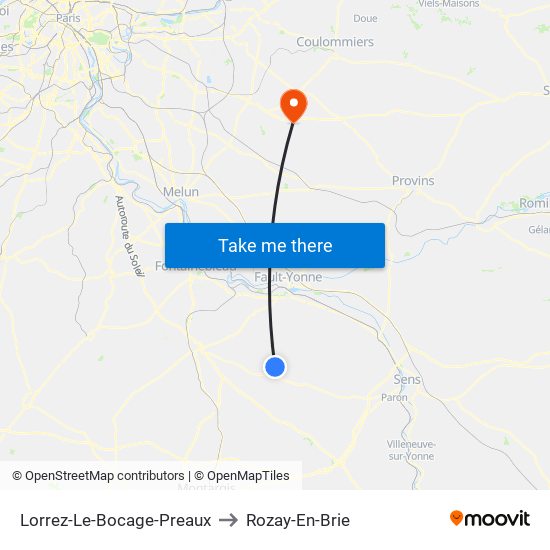 Lorrez-Le-Bocage-Preaux to Rozay-En-Brie map