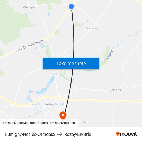 Lumigny-Nesles-Ormeaux to Rozay-En-Brie map