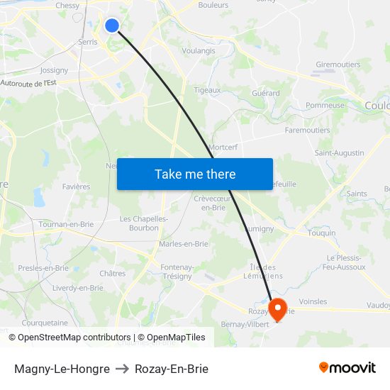 Magny-Le-Hongre to Rozay-En-Brie map