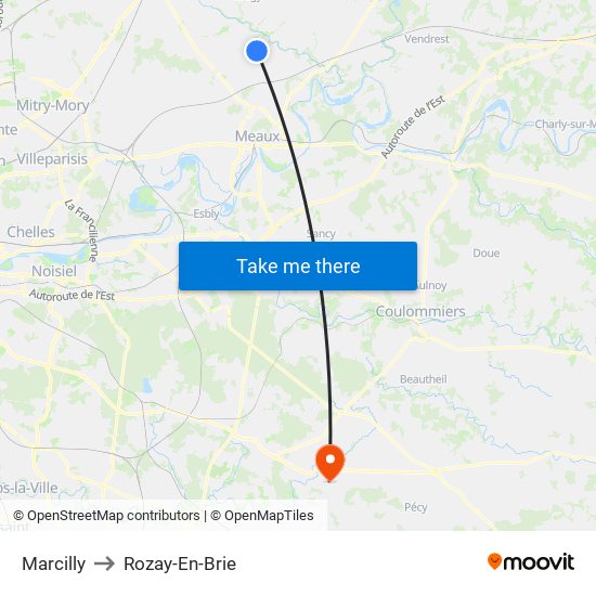 Marcilly to Rozay-En-Brie map