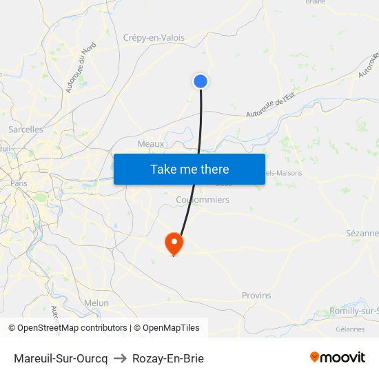 Mareuil-Sur-Ourcq to Rozay-En-Brie map